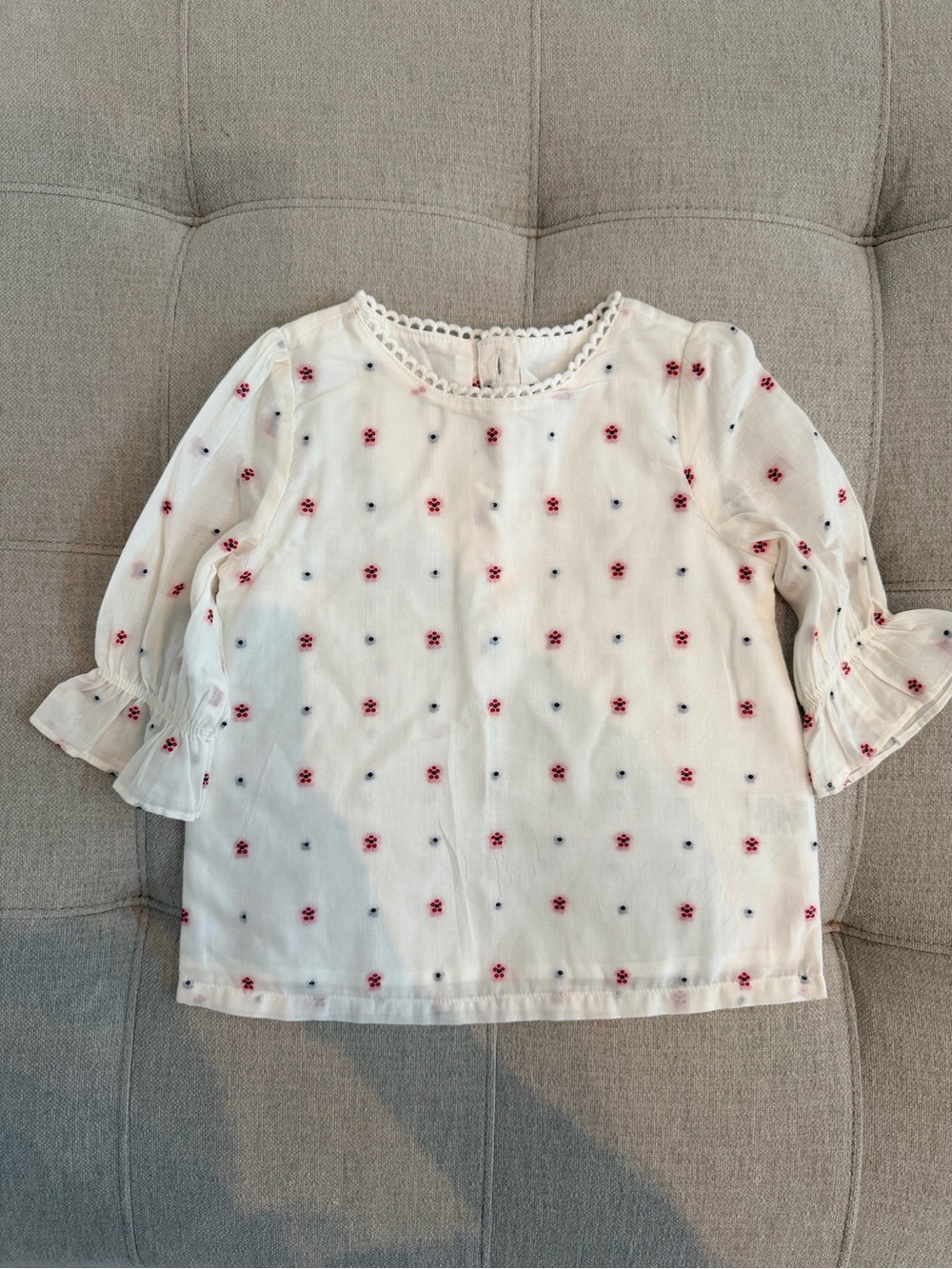 Janie& Jack White Floral Dot Girls' Blouse - Lightweight